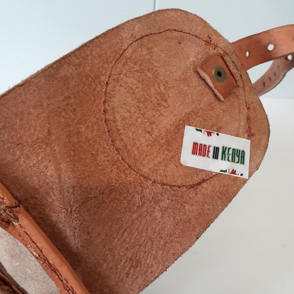 Backpack Purse Leather & Straw Made In Kenya Bohemian Y2K - Picture 5 of 10